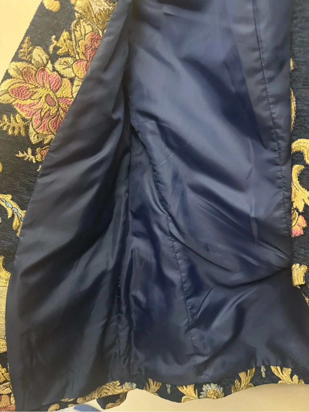 Moon River Navy Floral Jacquard Blazer with Gold Accents - Picture 6 of 8